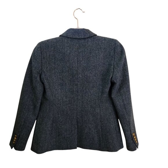J.Crew Campbell Blue Herringbone Tweed Moon Wool Blazer Gold Button Size 0p - Picture 3 of 12